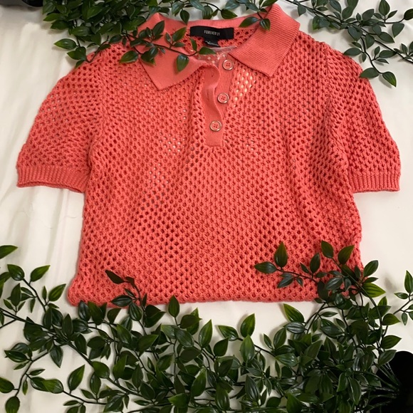 Pink retro Forever 21 knitted polo top - Picture 2 of 3